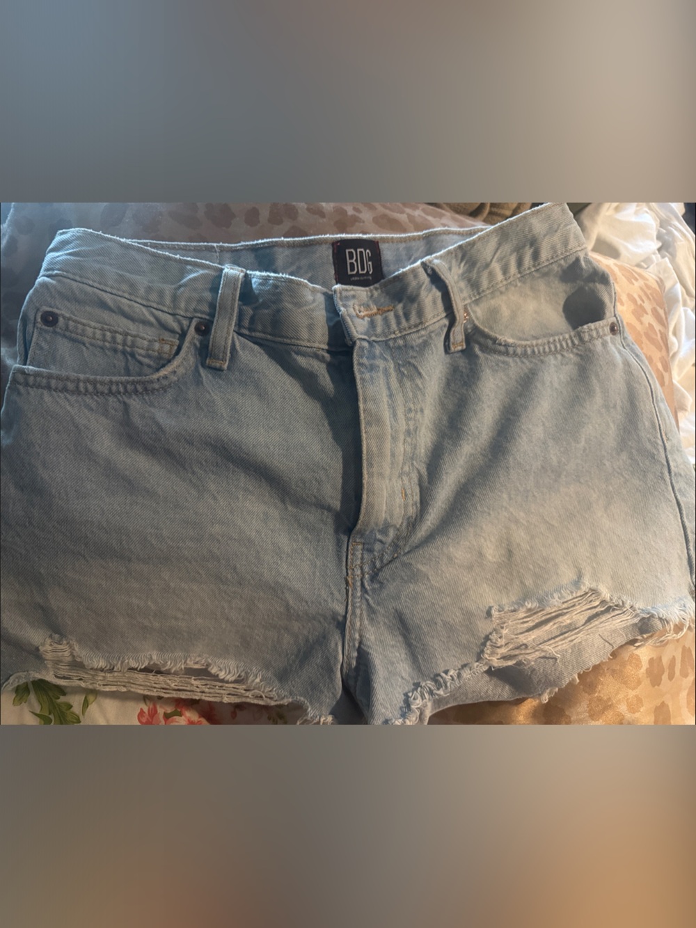 BDG Light Blue Distressed High-Rise Denim Shorts